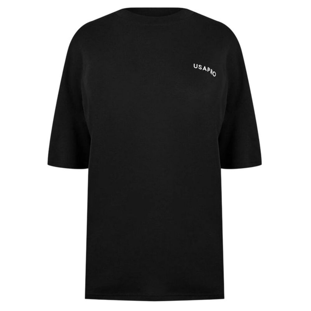 USA Pro Womens/Ladies Logo Crew Neck Regular T-Shirt / Black